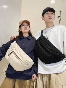 Japanese style unisex crossbody chest bag with woven checkerboard pattern in two colors