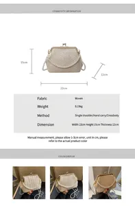 Detail view of woven pearl handbag showing exact 22x15x12cm dimensions and ivory texture