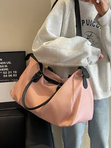 Pink large capacity nylon travel bag with black straps for gym and yoga for women