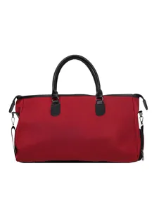Large red travel duffel bag with black handles and shoulder strap for fitness and travel