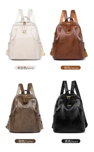 Retro PU leather backpacks in white, brown, coffee, and black with gold zippers