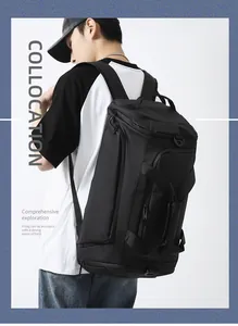 Side view of black large fitness backpack showing padded straps and water-resistant fabric