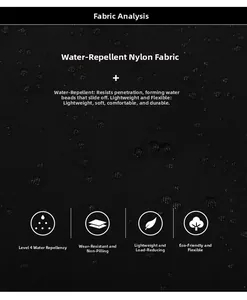 Vue détaillée du tissu en nylon résistant à l'eau avec texture sergé et gouttes d'eau