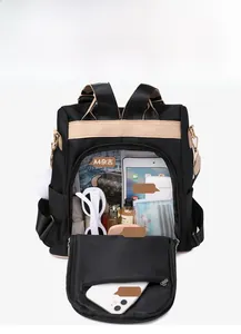 Détail arrière du sac à dos grande capacité montrant la poche zippée antivol dissimulée