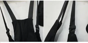 Detail of adjustable nylon shoulder strap and buckle on a black tactical crossbody bag