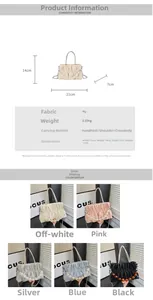 Detailed dimensions and color options of pleated cloud bag with beaded handles