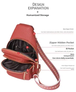 Detailed view of the multi-pocket cross-body chest bag showing layered storage and zippers