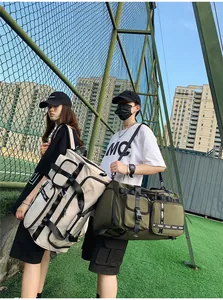 Close-up of waterproof travel bags with multi-pocket design for fitness and sports travel