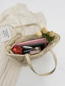 Bolso tote bohemio de paja con flecos, bolso de playa de gran capacidad para el verano