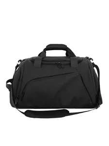 Large black fitness bag with dry-wet separation and detachable shoulder strap for travel