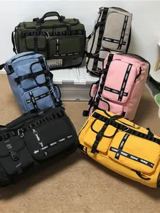 Waterproof multi-pocket tactical travel bag shown in six colors for fitness and travel