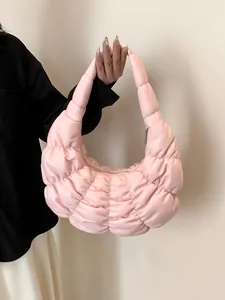 Women Large Capacity Pleated Cloud Bag PU Leather Quilted Dumpling Underarm Shoulder Bag For Casual Daily Fashion Puffy Crossbody Bag