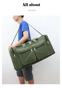 Olive green large capacity travel bag featuring multiple zipper pockets and shoulder strap