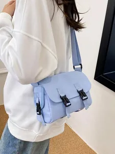 Women Small Nylon Messenger Bag Japanese Ins Style Crossbody Bag For Daily Travel Casual Shoulder Bag With Double Buckles