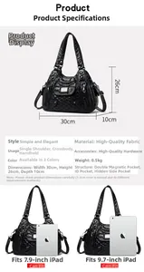 Size specifications of black quilted shoulder bag with 30x26x10cm dimensions and weight
