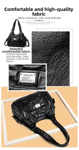 Macro detail of quilted black PU leather showing soft texture and silver zippers on a bag
