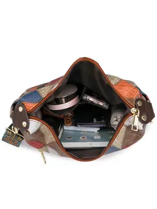 Borsa tote patchwork multicolore con grande capacità per tablet e ombrello