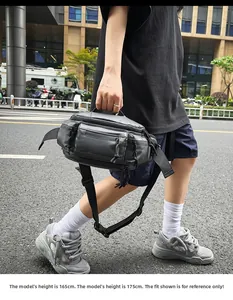 Crossbody chest bag sizing comparison shown on 165cm and 175cm tall models