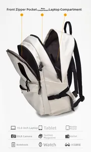 Detail view of large capacity waterproof backpack with 15.6 inch laptop compartment