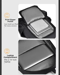 Detail view of laptop compartment with shockproof honeycomb padding for a travel backpack
