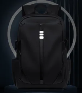 Detail of waterproof nylon business backpack with luminous safety reflective strips