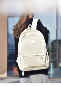 Sac à dos blanc minimaliste pour étudiants avec double fermeture éclair et poches