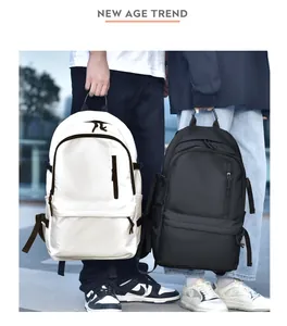Outdoor shot of minimalist black and white water-resistant backpacks for travel