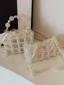 Sac à main et bandoulière élégant en perles tressées avec pochette intérieure en satin