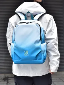 Minimalist gradient blue and white backpack for students with adjustable straps