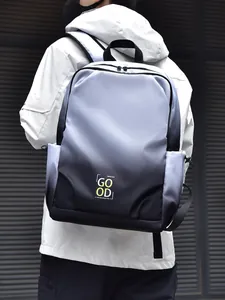 Minimalist gradient backpack with 'GO OD' print and ergonomic straps for students