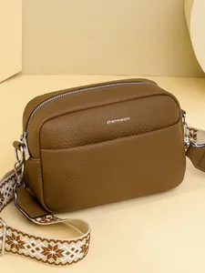 Sac Bandoulière Femme en Cuir PU Motif Litchi Large Sangle Tissée Géométrique Sac Caméra Carré Pour Utilisation Quotidienne