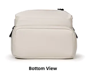 Detailed bottom view of the waterproof backpack showing high-quality stitching and fabric