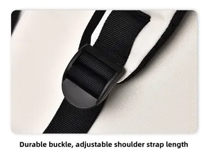 Detail of durable buckle and adjustable shoulder strap on water-resistant backpack