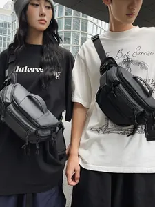 Japanese style large capacity crossbody chest bag for men and women in urban grey