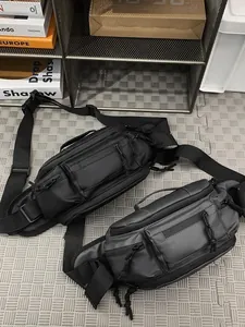 Japanese style black and grey tactical crossbody chest bags with multiple pockets