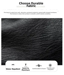 Detailed view of water-resistant black lychee grain leather with durable and soft texture