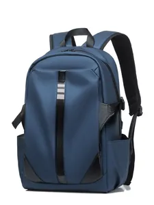 Blue casual backpack with silver reflective stripes and durable waterproof fabric