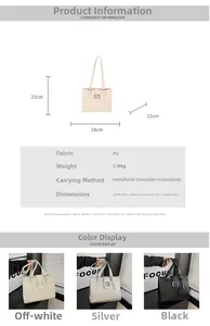 Detailed size guide and color options for the French-style large capacity tote bag