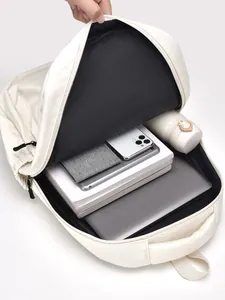 Sac à dos en cuir blanc crème grande capacité avec rangement interne organisé pour ordinateur