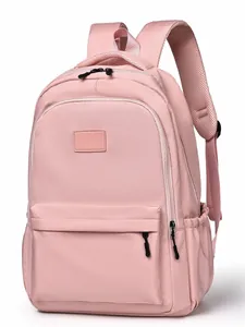 Sac à dos rose en nylon imperméable pour école et voyage avec bretelles en maille