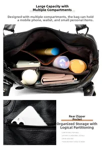 Detailed view of the large capacity interior compartments and rear zipper pocket