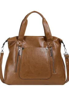 Grand sac cabas marron vintage en cuir souple avec doubles poignées et bandoulière amovible
