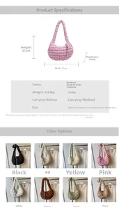 Detailed size chart for pink pleated cloud bag showing 32cm width and 21cm height dimensions
