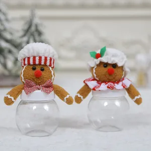 Pot à Confiseries de Noël Bonhomme de Pain d'Épices Bouteille de Rangement en Plastique Transparent Décoration de Bureau Fête