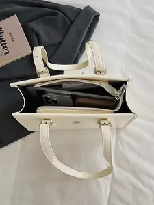 French style cream textured tote bag for women showing large interior storage capacity