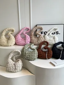 Quilted puff cloud shoulder bags in eight assorted colors with stylish beaded charms