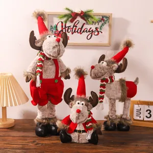 Decorazione Bambola di Peluche Renna di Natale Con Gambe Telescopiche Sciarpa a Maglia Figura di Renna Per Festa di Natale Casa Ornamento da Tavolo Regalo