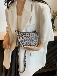 Stylish leopard print underarm bag with silver chain strap for women's fashion