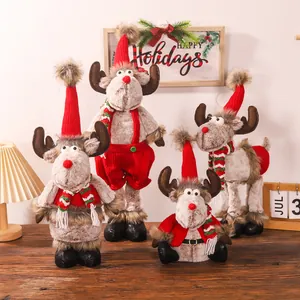 Set di renne natalizie in peluche con gambe telescopiche per decorazione tavola festiva