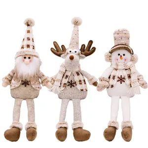 Three-piece Christmas plush set with Santa, reindeer and snowman in beige plaid